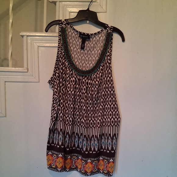 INC International Concepts Geometric Tank Top - Black Orange and Blue